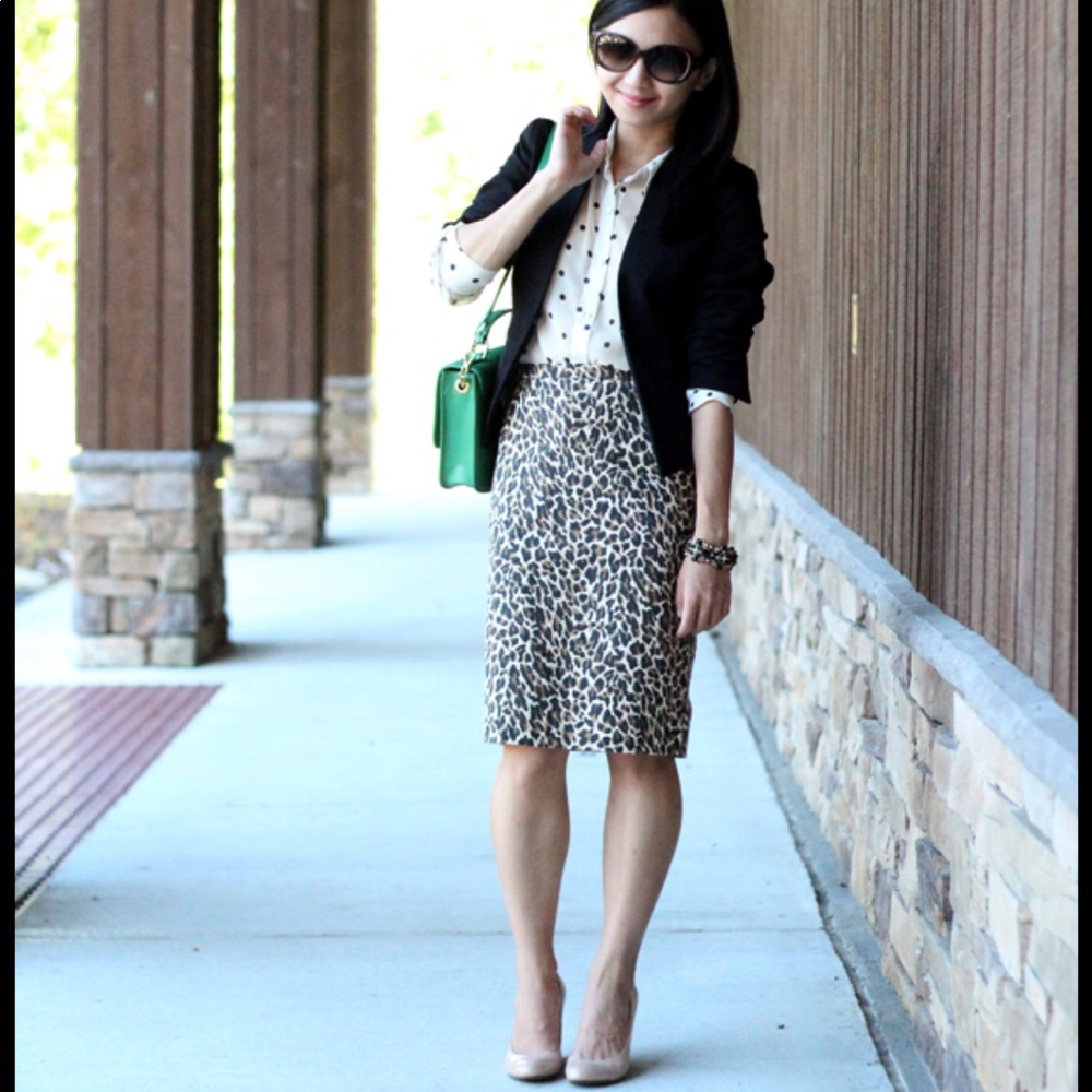 j.crew animal leopard print pencil skirt